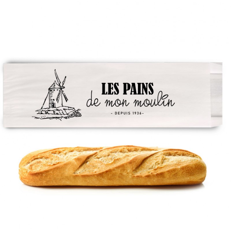 Sac baguette personnalisée papier kraft blanc - emballage boulangerie