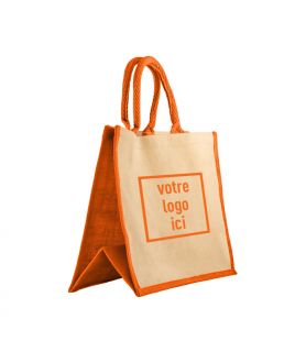 Sac cabas jute & coton personnalisé orange