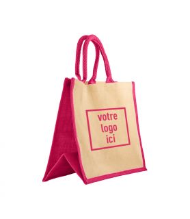 Sac cabas jute & coton personnalisé fuchsia