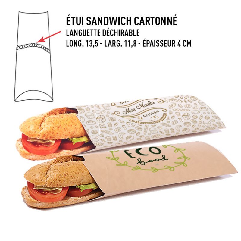 Etui sandwich cartonné personnalisé - sac sandwich carton panini 