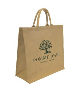 Sac jute naturel 44+20x40 cm poignées rondes coton