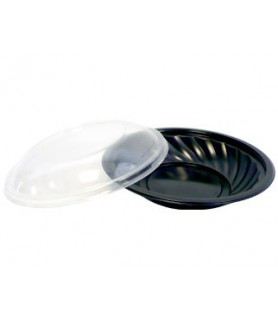 Plat rond noir  + couvercle transparent micro ondable