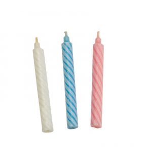 Lot De 24 Bougies + 12 Porte-Bougies Pour Anniversaire | Couleurs Assorties Bleu, Rose, Blanc, Jaune | Hauteur 7 Cm