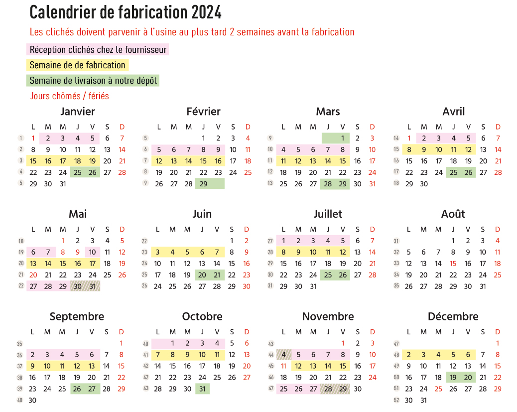 Calendrier de fabrication 2024 des sacs bretelles personnalises