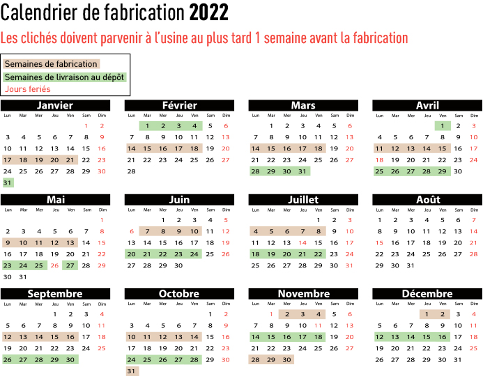 calendrier de fabrication sacs bretelles personnalisés