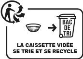 la caissette vidée se trie et se recycle